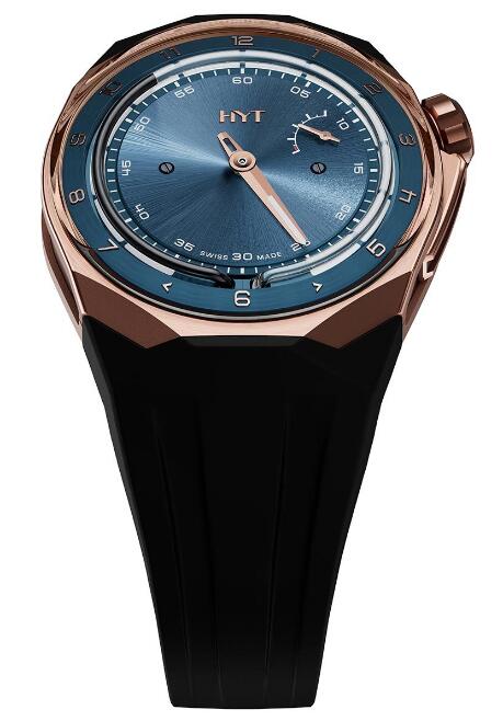 Review Replica HYT T1 Gold 5N / Titanium Deep Blue H03208-A watch